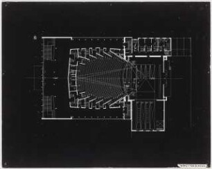 Stadttheater (später: Heinz-Hilpert-Theater), Lünen: Grundriss Parkettgeschoss (Ausstellungstafel der »Prague Quadrennial of the Theatre Design and Architecture« 1967)