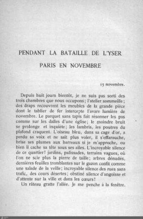 Pendant la bataille de l'yser Paris en Novembre
