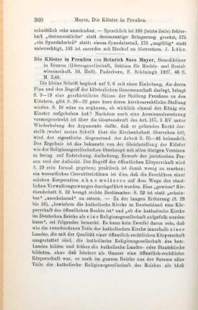 360-361 [Rezension] Mayer, Suso, Die Klöster in Preußen