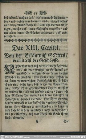 Das XIII. Capitel. Von der Erkäntnüß GOttes, vermittelst der Geschöpffe