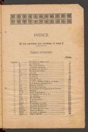 Índice de los capítulos que contiene el tomo I