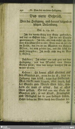Das vierte Gespräch. Von der Heiligung, und darauf folgenden seligen Vollendung