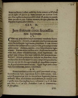 Cap. II. De Jure fratrum circa successionem legitimam.