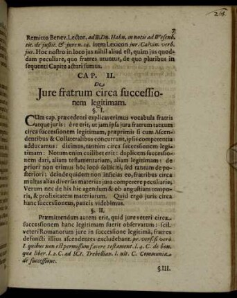 Cap. II. De Jure fratrum circa successionem legitimam.