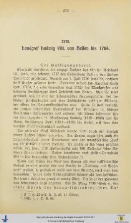 XVIII. Landgraf Ludwig VIII. von Hessen bis 1768.