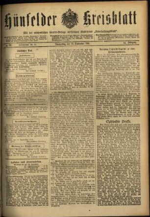 Ausgabe vom Donnerstag, den 19. September 1918.