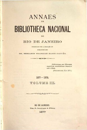 Anais da Biblioteca Nacional. 3. 1877/78. - 1877