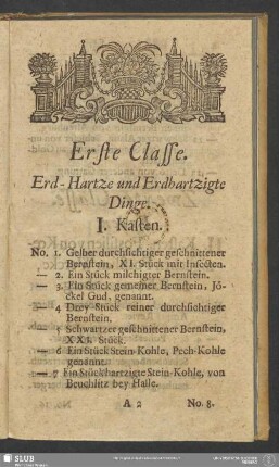 Erste Classe. Erd-Hartze und Erdhartzigte Dinge