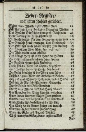 Lieder-Register/ nach ihren Zahlen gerichtet.