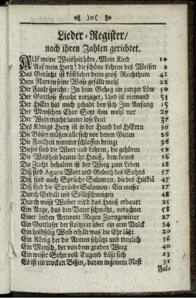 Lieder-Register/ nach ihren Zahlen gerichtet.