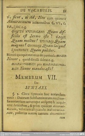 Membrum VII. De Syntaxi