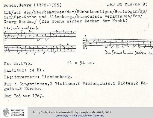 Ode auf den Sterbemorgen der Höchstseeligen Herzogin zu Sachsen Gotha und Altenburg
