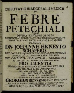 Disputatio Inauguralis Medica De Febre Petechiali