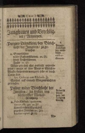 Jungfrauen und Verehligter/ Artzneyen.