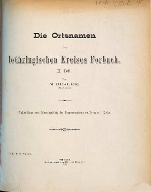 Jahresbericht des Progymnasiums in Forbach (Lothringen) : über das Schuljahr .... 1890/91