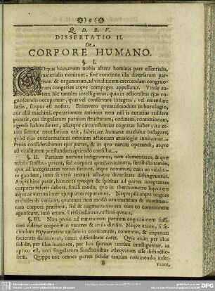 Dissertatio II. De Corpore Humano