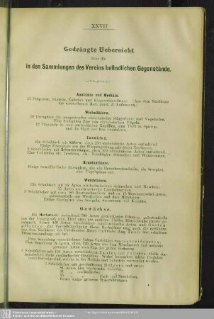 Gedrängte Uebersicht über die in den Sammlungen des Vereins befindlichen Gegenstände