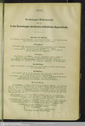 Gedrängte Uebersicht über die in den Sammlungen des Vereins befindlichen Gegenstände