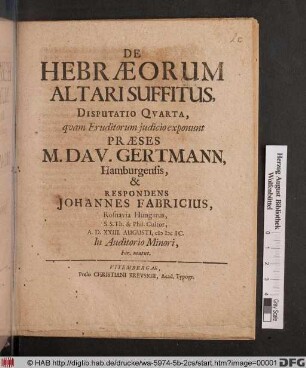 De Hebraeorum Altari Suffitus, Disputatio Quarta