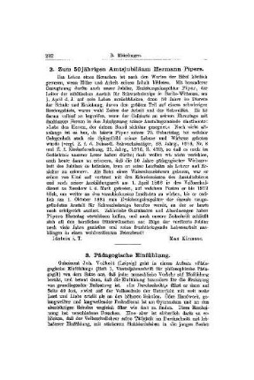 Zum 50jährigen Amtsjubiläum Hermann Pipers : [Mitteilungen]