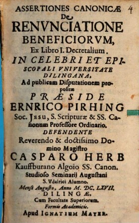 Assertiones Canonicae De Renvnciatione Beneficiorvm, Ex Libro I. Decretalium
