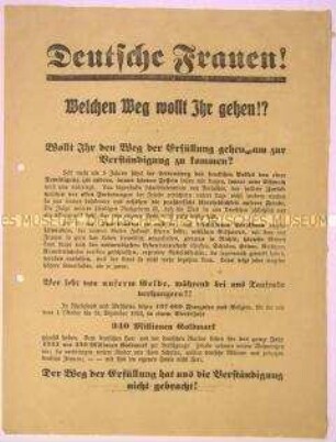 Programmatischer Wahlaufruf der Deutschnationalen Volkspartei an die Frauen gegen Erfüllungspolitik und für nationale Selbstbehauptung