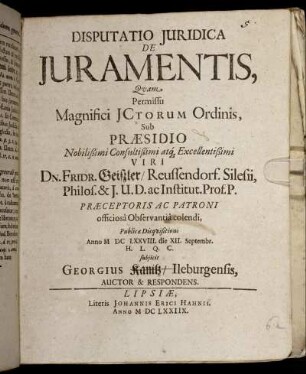 Disputatio Iuridica De Iuramentis