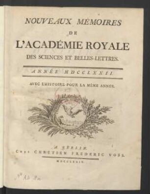 1772: Nouveaux mémoires de l'Académie Royale des Sciences et Belles-Lettres année MDCCLXXII