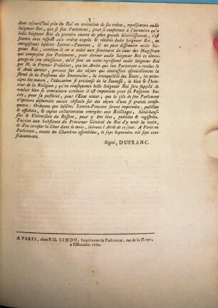 Lettres patentes du Roi pour suspendre l'exécution des arrêts du parlement du six de ce mois (Août) 1761