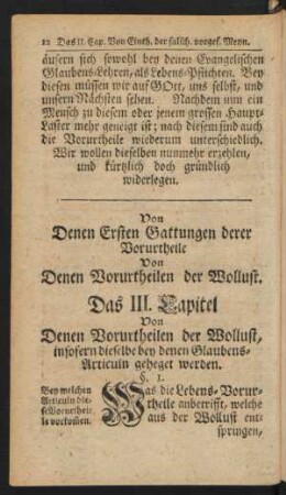 Das III. Capitel Von Denen Vorurtheilen der Wollust, Insofern dieselbe bey denen Glaubens-Articuln geheget werden.
