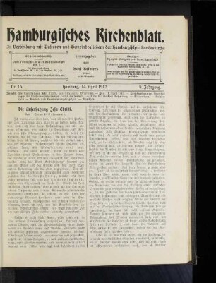 Die Auferstehung Jesu Christi. Von Senator D. Behrmann.