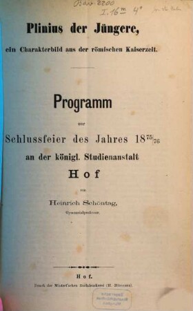 Jahresbericht über die Königliche Studienanstalt zu Hof : für das Schuljahr .... 1875/76 (1876)