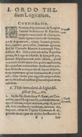 I. Theses intercalares, de Logicae subiecto et fine, etc.