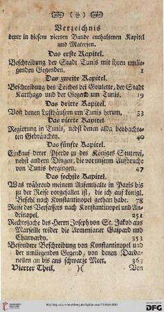 Verzeichnis derer in diesem vierten Bande enthaltenen Kapitel und Materien