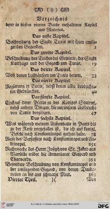 Verzeichnis derer in diesem vierten Bande enthaltenen Kapitel und Materien