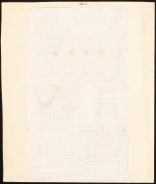 Kirche, Dana: Durchzeichnung, Längsschnitt, Maßstabsleiste (Feet), vier Ansichten zweier Säulenkapitelle und -Basen, nach Charles Texier und Richard P. Pullan, LX.