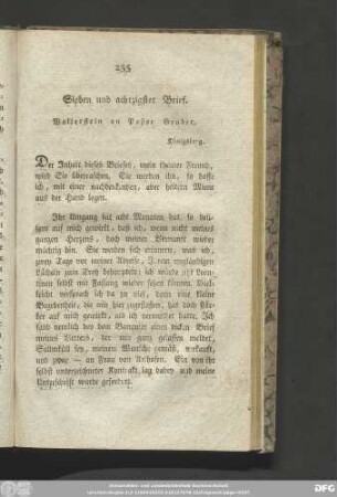 Sieben und achtzigster Brief. Wallerstein an Pastor Gruber.