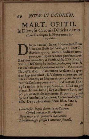 Notae In Catonem. In Librum Primum
