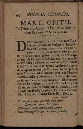 Notae In Catonem. In Librum Primum