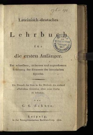 [Abt.1]: Lateinisch-deutsches Lehrbuch für die ersten Anfänger. - [Erste Abtheilung]