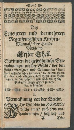 I. Vermahnung vor der Beicht