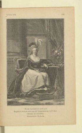 Marie Antoinette (1755 - 1793). D'après le portrait peint par Mme Vigée-Lebrun (1755-1842). Château de Versailles. Photographie hachette