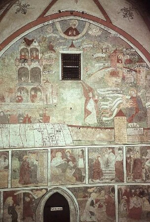 Hortus conclusus mit Himmlischem Jerusalem, Gottvater und Propheten, darunter Szenen aus dem Marienleben