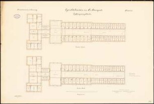 Gerichtsbauten, Preußisch Stargard Gefängnisgebäude: Grundriss 1. OG, 2. OG, 1:100