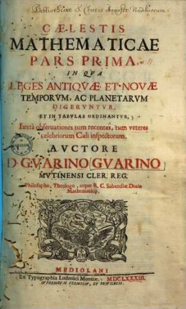 Caelestis Mathematicae, 1.