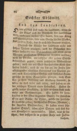 Sechster Abschnitt. Lob des Landlebens.
