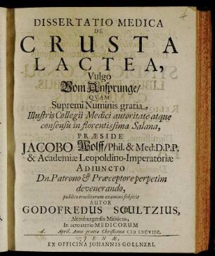 Dissertatio Medica De Crusta Lactea, Vulgo Vom Ansprunge