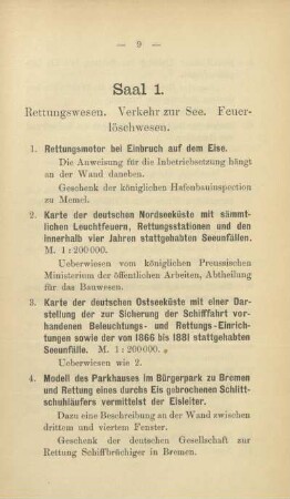 Saal 1. Rettungswesen. Verkehr zur See. Feuerlöschwesen