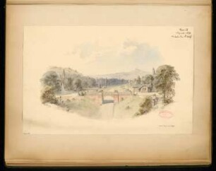 Fahrbrücke über eine tiefgelegte Eisenbahnstrecke mit Wärterhäuschen Monatskonkurrenz Dezember 1870: Perspektivische Ansicht