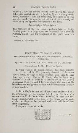 Invention of magic cubes. Plate I.